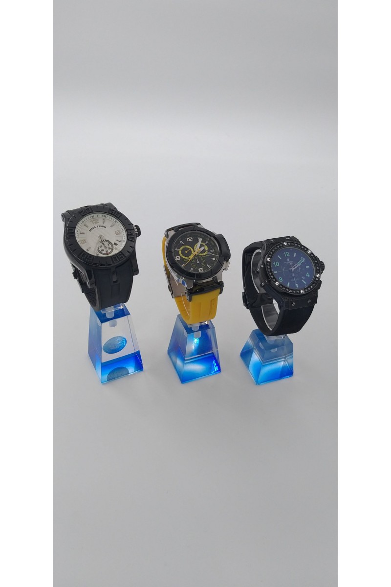Saat Standı 3'lü Set Renkli Küp Üçgen Model Mavi